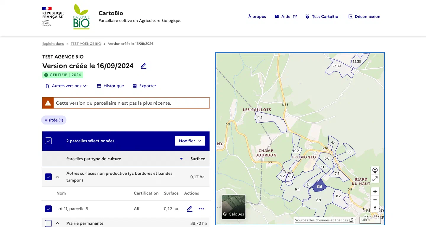 Cartographie d’un parcellaire bio.